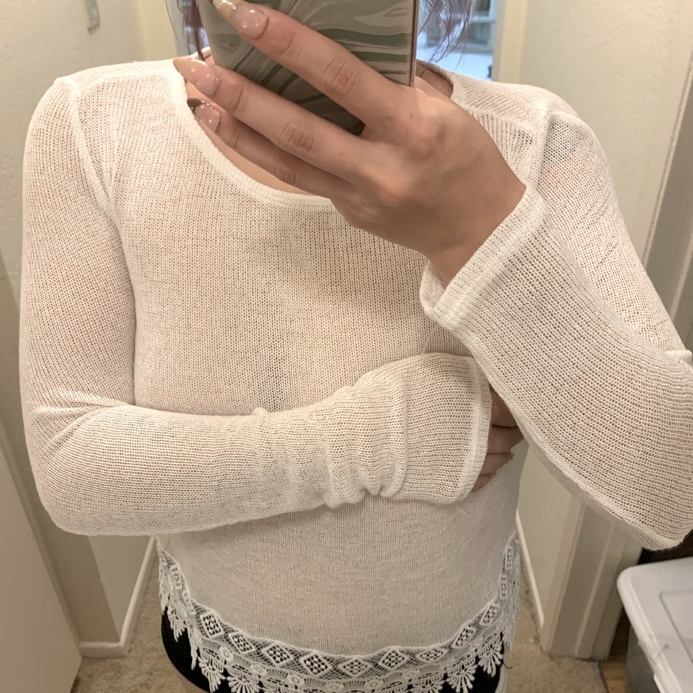 H&M white sheer knit top with lace bottom